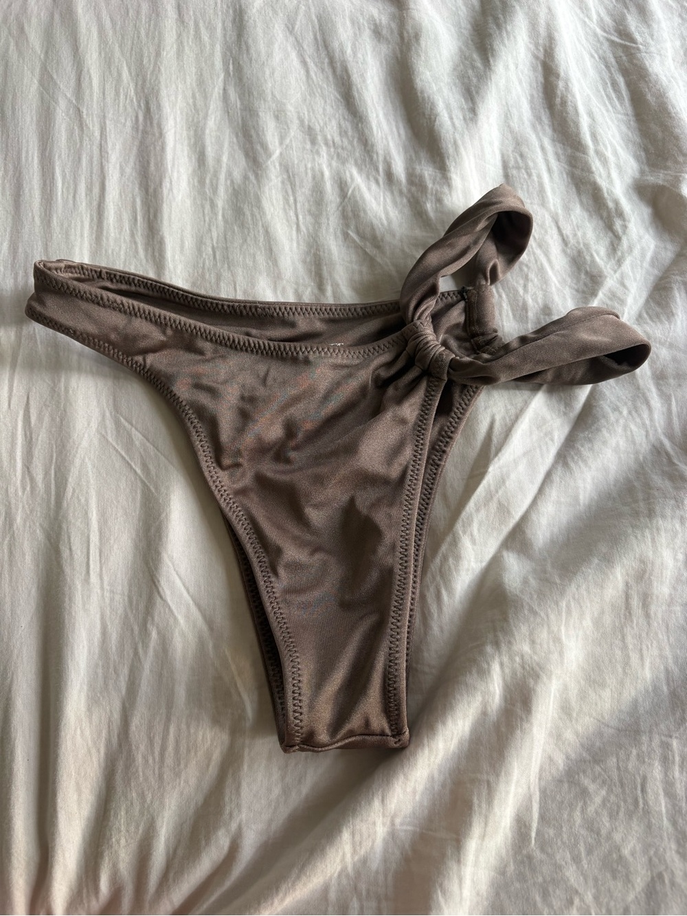 Bayu The Label Cut Out Detail Bikini Bottom in Shimmer Taupe